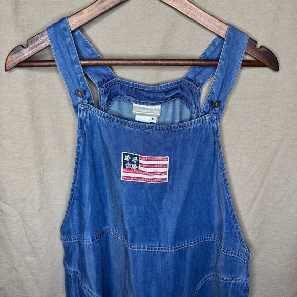 Coldwater Creek Dresses & Skirts - Vintage Blue Denim Overall Jumper Maxi Dress Flag Patch Women M Teacher Core